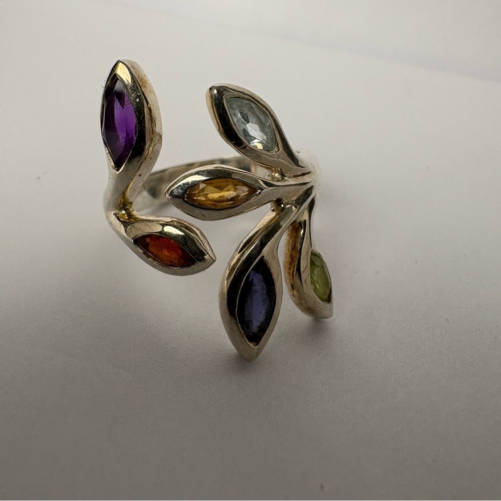 Elegant Multi-Stone Silver 925 Ring size 10